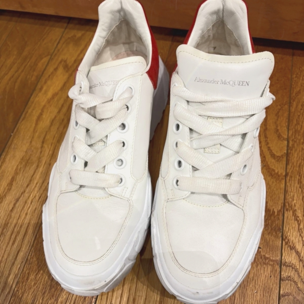 Alexander McQueen White Sneakers with Red Accents